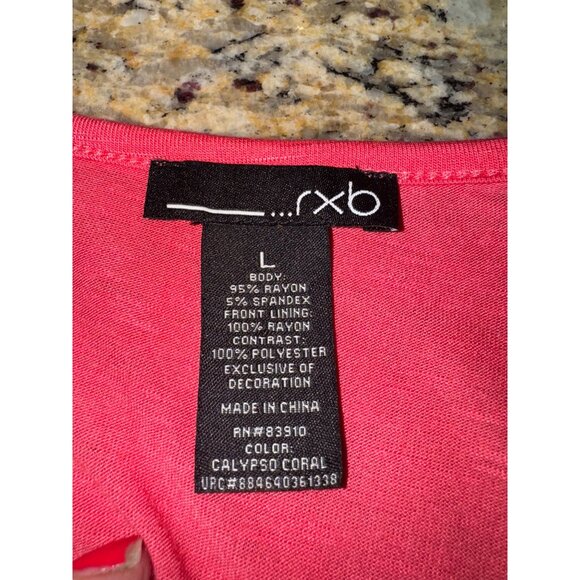 RXB Coral Sleeveless Tunic Top Embroidered Split Neckline L Resort Travel Casual - Picture 4 of 7